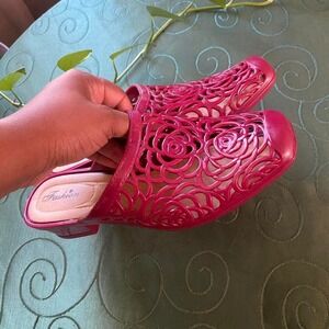 Fashion Pink Y2K Boho Floral Cutout Jelly Mules Square Toe Slip On Shoes Sz 8